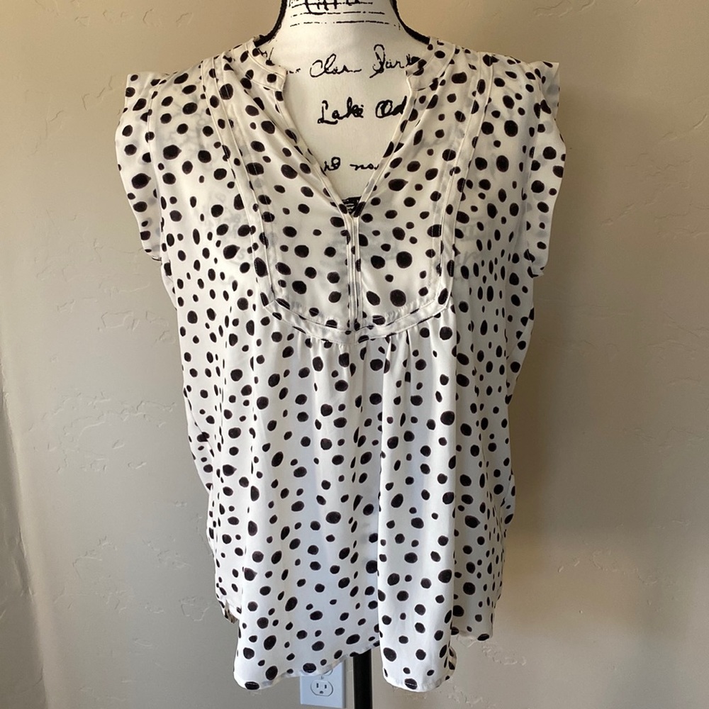 Ann Taylor Loft Black & White Polka Dot Blouse size M